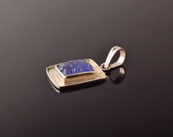 Natural Tanzanite Carving Pendant, 925 Sterling Silver, Handmade Necklace