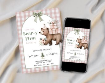 クマちゃんの1歳の誕生日、クマちゃんの誕生日、森の招待状、クマちゃんの1歳の誕生日、小さなクマちゃんの誕生日、女の子の1歳の誕生日パーティー、1歳