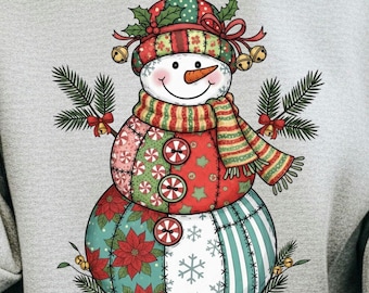 Patchwork navideño, muñeco de nieve invernal png, patchwork png, Navidad preppy png, muñeco de nieve lindo png, bordado falso png, Navidad a cuadros