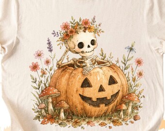 Floral skeleton png, floral fall, girlie fall, fall vibes, floral pumpkin png, boho Halloween, preppy halloween, summerween, day of the dead