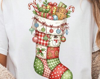 Christmas patchwork, Christmas stocking png, farmhouse Christmas png, patchwork png, preppy Christmas png, Christmas girly, candy cane png