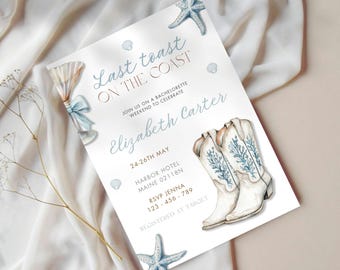 Last toast on the coast Bridal shower, beach bachelorette invite, coastal cowgirl bridal shower,martini, coastal bride party invitation