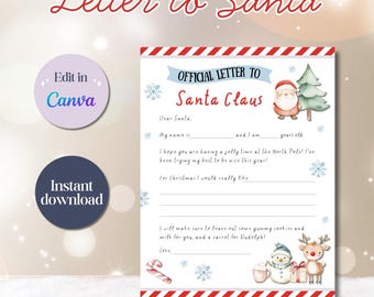 Carta a Papá Noel, carta imprimible a Papá Noel, carta infantil a Papá Noel, carta digital a Papá Noel, carta editable a Papá Noel, lista de Papá Noel, lista de deseos navideños
