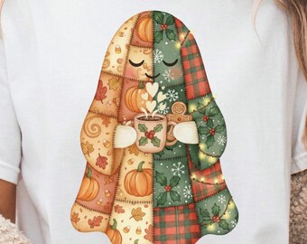 Christmas patchwork, Halloween patchwork , patchwork ghost png,patchwork png,faux embroidery png, Girly fall png, coquette ghost