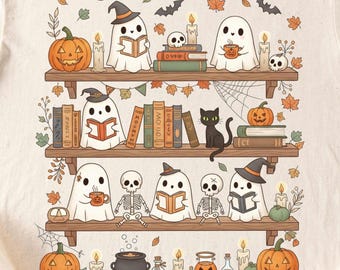 Spooky bookshelf, Halloween book png,ghost book, librarian Halloween, bookish halloween, spooky book shelf,ghost reading png, apothecary png