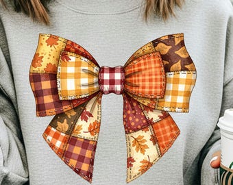 Floral patchwork png, fall bow png, faux embroidery png, boho fall png,fall patchwork png, coquette fall png,floral fall png,fall leaves png