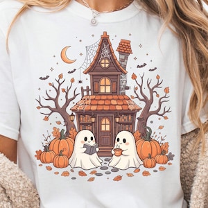 Bookish Halloween png, ghost bookstore, cute Halloween png, bookish clipart, kawaii ghost png, cozy fall png