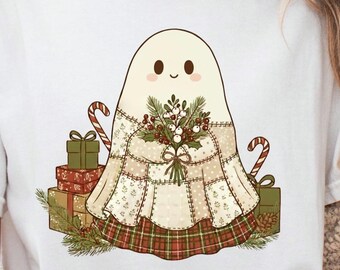 Patchwork di fantasmi natalizi, patchwork di Halloween, patchwork di fantasmi carini png, patchwork png, ricamo finto png, Natale vintage