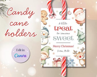 Candy cane tag, candy cane holder, Christmas candy tag, classroom favor tag, candy cane gifts,  candy cane printable, sweet treat tag