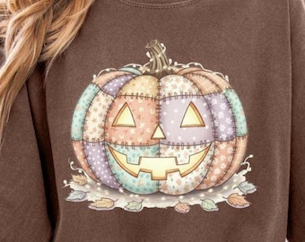 ジャック・オー・ランタンのPNG画像、パッチワークのかぼちゃのPNG画像、パステルハロウィンのPNG画像、フェイク刺繍のかぼちゃ、秋の雰囲気、花柄のかぼちゃのPNG画像、パステルのかぼちゃのPNG画像