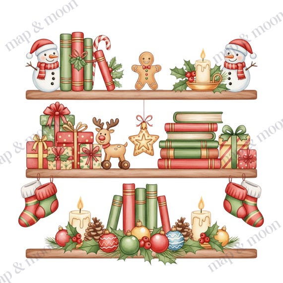 Christmas books png, bookshelf png, stack of books png, book lovers png, books clipart, book Christmas, Christmas teacher png, librarian png