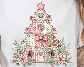Patchworkkerstboom, kersthuis png, peperkoekhuisje png | roze peperkoek, png| schattige peperkoek, png | peperkoekmeisje, png