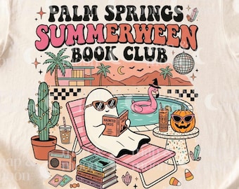 summerween png, hot ghoul summer, spooky bookshelf, Halloween book club png, ghost book png, bookish sunmerween, ghost reading png, bookclub