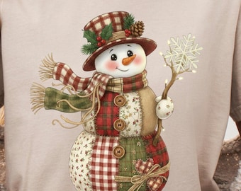 Christmas patchwork, winter snowman png, patchwork png, preppy Christmas png, cute snowman png, faux embroidery png, plaid Christmas