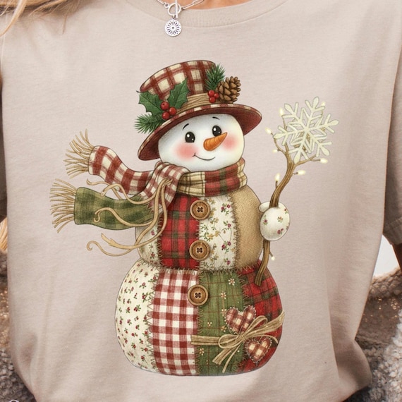 Christmas patchwork, winter snowman png, patchwork png, preppy Christmas png, cute snowman png, faux embroidery png, plaid Christmas