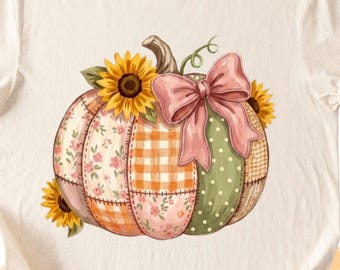 Patchwork pumpkin png, floral fall, faux embroidery pumpkin, fall vibes, floral pumpkin png, boho Halloween, preppy pumpkin png, summerween