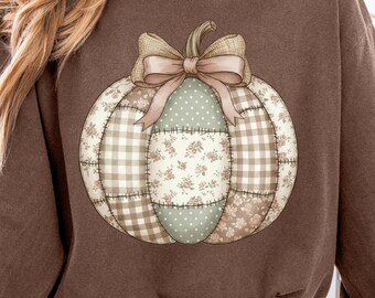 Patchwork pumpkin png, faux embroidery pumpkin,rustic fall png, farmhouse fall png, floral pumpkin png, cozy fall png, floral patchwork png