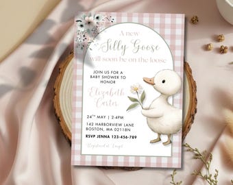 Baby shower de ganso, Ganso suelto, Bebé ganso tonto, Baby shower de primavera, Baby shower de cuadros, Un nuevo tema de ganso tonto, Mamá ganso,
