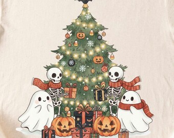 Halloween-kerst png, Halloween-kerst, spookachtige kerst png, kerstspook png, kawaii-pompoen, chibi Halloween, kawaii-Halloween