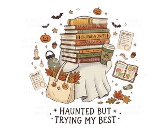 Spooky ghost png, summerween, Halloween book png, ghost book png, librarian Halloween, bookish halloween, library png, ghost reading png