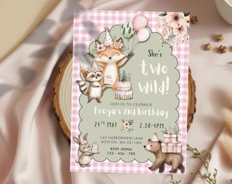Dos invitaciones de cumpleaños salvajes, segundo cumpleaños en el bosque, invitación al bosque, invitación a fiesta de dos años, fiesta de segundo cumpleaños, cumpleaños en el bosque