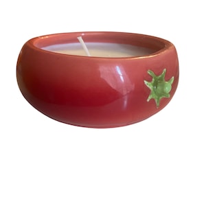 Eco-Friendly Repurposed Soy Candle | Upcycled World Market Ceramic Bowl | Red Tomato Kitchenware Candle
