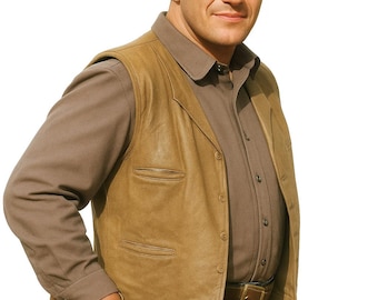 Men's Distressed Leather Western Vest | John Wayne Cowboy Outfit