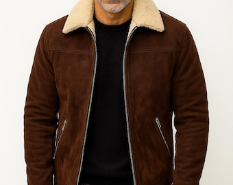 Men's Brown Suede Western Jacket | Faux Fur Collar Winter Coat
