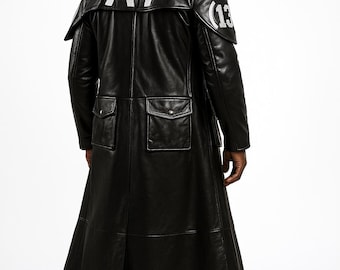 Men's Long Black Leather Duster Coat | Handmade Gothic Cosplay Trench
