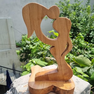 Handcrafted Wooden Mother and Child Figurine