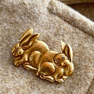 Vintage Brushed Gold Tone Rabbit Brooch Pin Marked "PEM"  Peabody Essex Museum MA