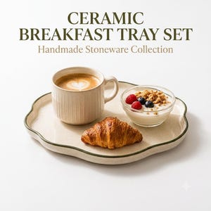 Szablon ceramicznego zestawu śniadaniowego | Wzór na ręcznie robioną tacę kamionkową | Budowa z płyty ceramicznej w formacie PDF | Projekt DIY z gliny