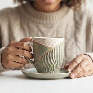 Plantilla para taza de café de cerámica / Patrón imprimible en PDF para taza de arcilla / Guía para la construcción de losas / Plantilla de cerámica DIY / Taza moderna