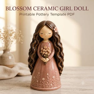 Blossom Ceramic Girl Doll Pottery Template PDF | Printable Clay Pattern | Ceramic Figurine Tutorial | Slab Pottery Template |  Pottery Guide