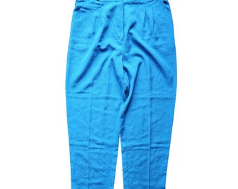 Vintage 80s 90s High Waist Pleated Tapered Leg Ankle Pants Blue Women's Size 16