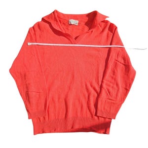 Lyle & Scott Vintage Orange V-Neck Polo Sweater 3/4 Sleeve Made in Scotland image 2