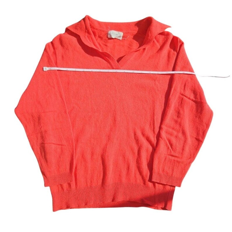 Lyle & Scott Vintage Orange V-Neck Polo Sweater 3/4 Sleeve Made in Scotland image 2