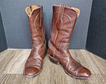 Vintage Lucchese Cowboy Western Boots Mens 9.5D Leather Brown USA Made