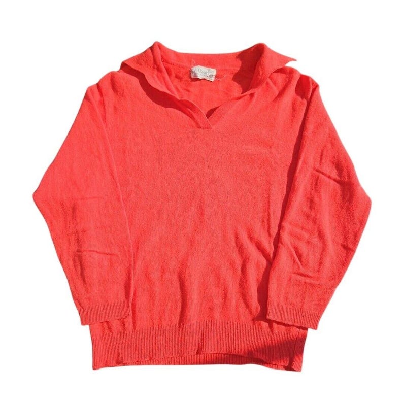 Lyle & Scott Vintage Orange V-Neck Polo Sweater 3/4 Sleeve Made in Scotland image 1
