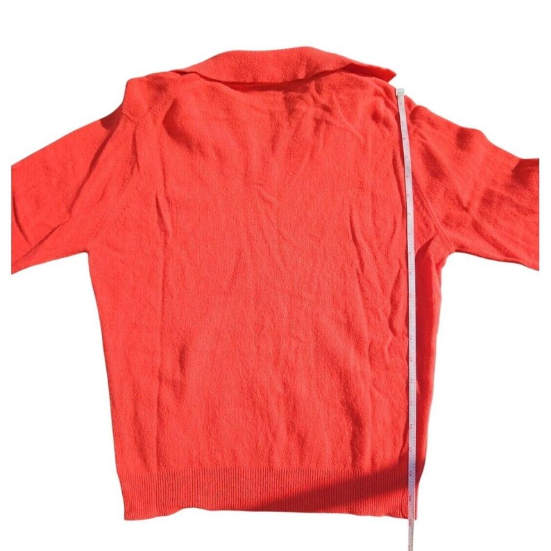 Lyle & Scott Vintage Orange V-Neck Polo Sweater 3/4 Sleeve Made in Scotland image 3