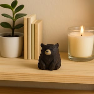 Wooden Bear Sculpture Figurine - Rustic Home Decor, Teddy Bear, 5x4.6cm, Brown or Black
