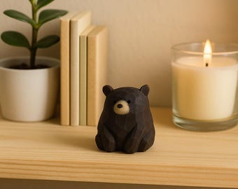 Escultura de urso de madeira - Decoração rústica para casa, urso de pelúcia, 5x4,6 cm, marrom ou preto