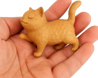 Escultura de gato em madeira esculpida à mão: decoração minimalista para casa