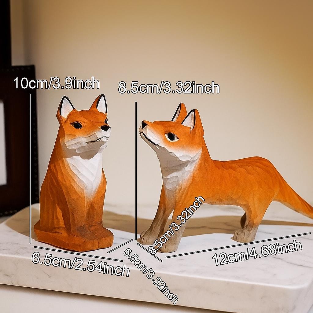 手作りの木製キツネ像 - 素朴なホームデコレーション 誕生日プレゼント