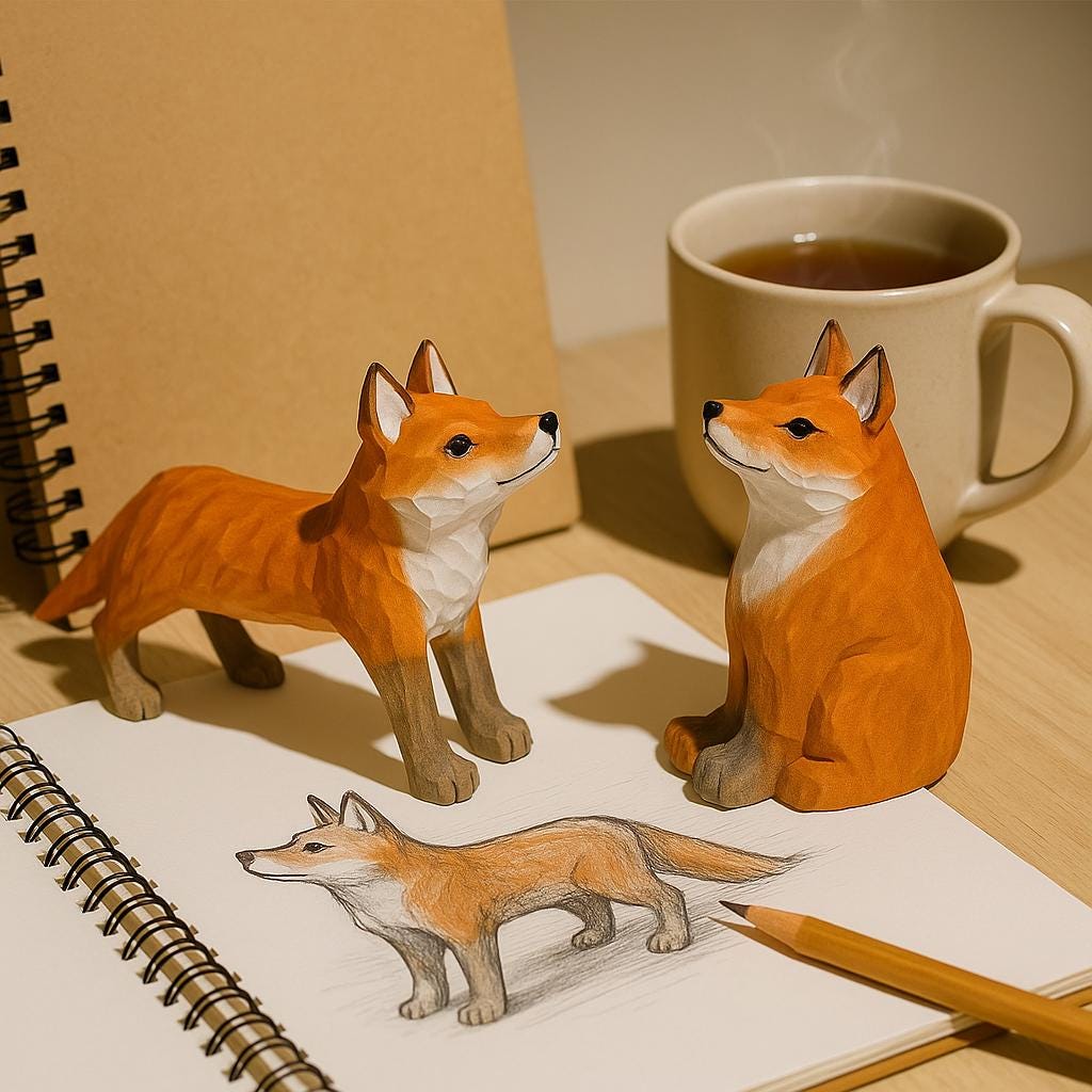 手作りの木製キツネ像 - 素朴なホームデコレーション 誕生日プレゼント
