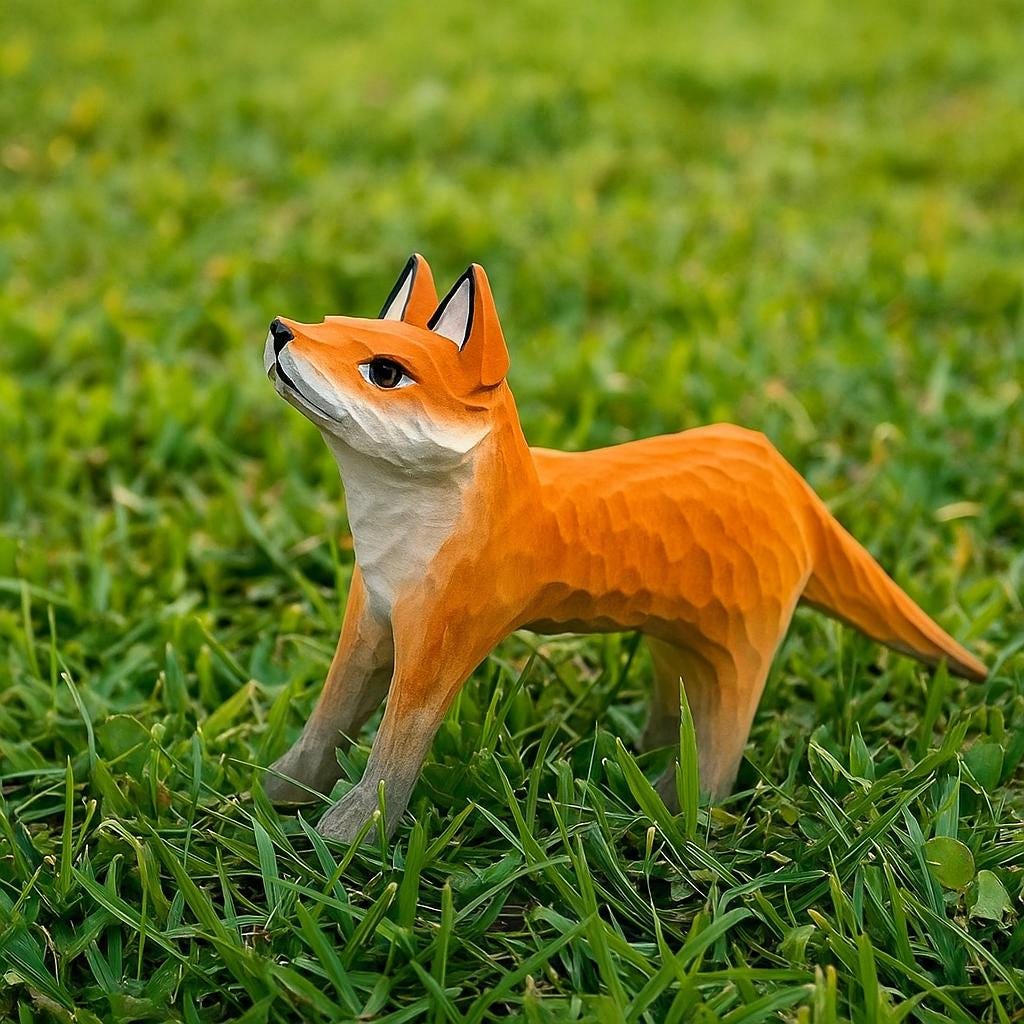 手作りの木製キツネ像 - 素朴なホームデコレーション 誕生日プレゼント