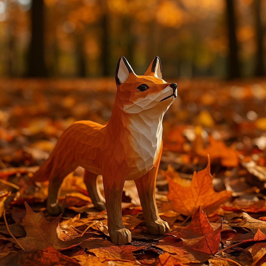 手作りの木製キツネ像 - 素朴なホームデコレーション 誕生日プレゼント