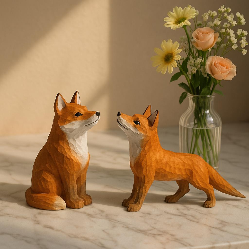 手作りの木製キツネ像 - 素朴なホームデコレーション 誕生日プレゼント