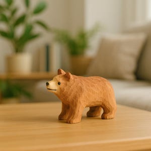 Hand-Carved Wooden Bear Sculpture: Natural Wood Home Decor (9cm)