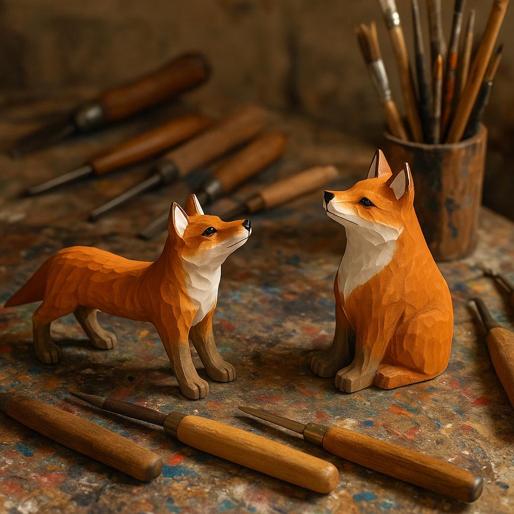 手作りの木製キツネ像 - 素朴なホームデコレーション 誕生日プレゼント